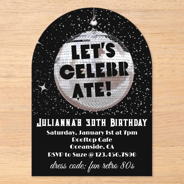 Invitations En Acrylique Fêtons l'anniversaire des années 80 rétro (Recto)