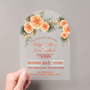 Invitations En Acrylique Feuillage de automne rustique Orange Floral Mariag