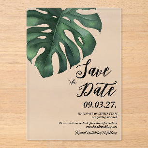 Invitations En Acrylique Feuille de palme tropicale Monstera Enregistrer la