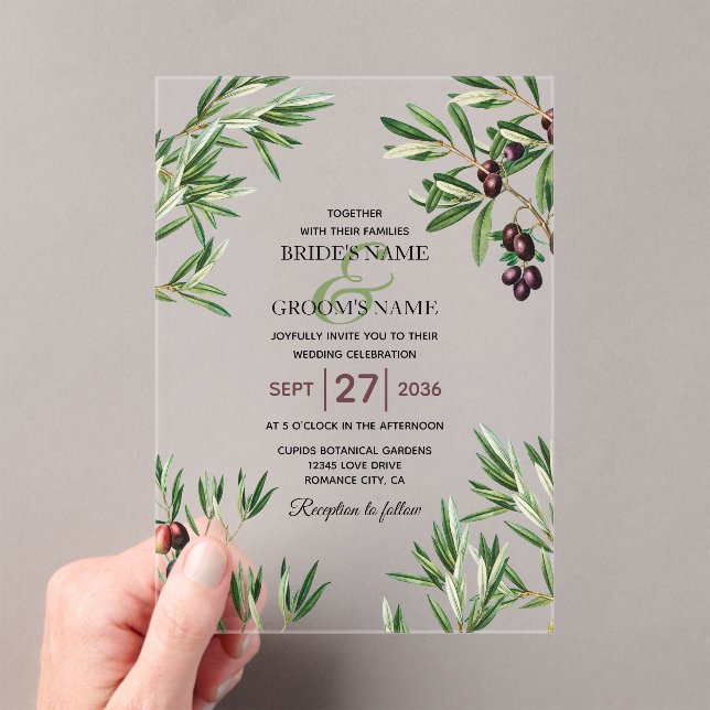 Invitations En Acrylique Feuille d'olive méditerranéen grec Mariage de l'îl (In situ (ordinateur de poche))
