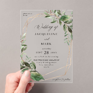 Invitations En Acrylique Feuille et Mariage d'or Eucalyptus