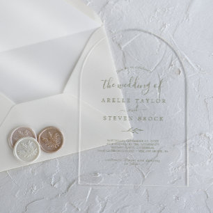 Invitations En Acrylique Feuille verte minimale Mariage botanique simple mo