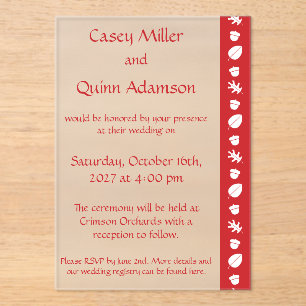 Invitations En Acrylique Feuilles d'automne en acrylique cerise pour mariag