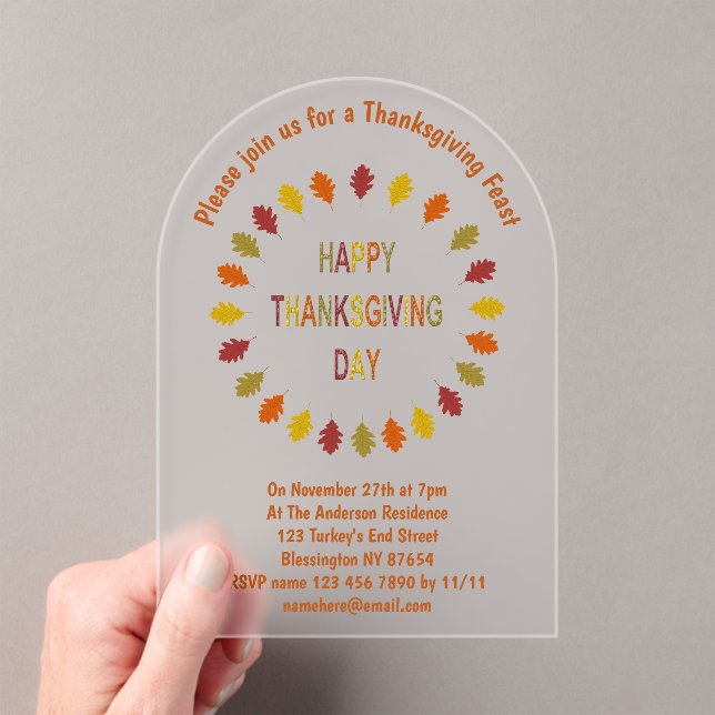 Invitations En Acrylique Feuilles de chêne Thanksgiving Custom (In situ (ordinateur de poche))