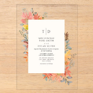 Invitations En Acrylique Feuilles du feuillage d'automne Mariage du monogra