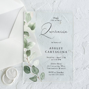 Invitations En Acrylique Feuilles Vertes Luxuriantes Moderne Quinceanera