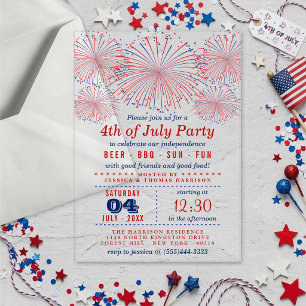 Invitations En Acrylique Feux d'artifice Rouge, Blanc & Bleu Fête du 14 Jui