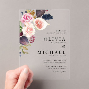 Invitations En Acrylique Figes aquarelles et fleurs d'automne Mariage flora