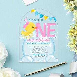 Invitations En Acrylique Fille Aquarelle Caoutchouc 1er anniversaire Unique