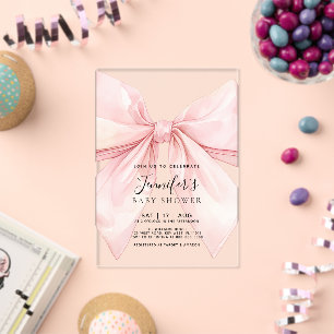 Invitations En Acrylique Fille au Nœud Rose Baby Shower 