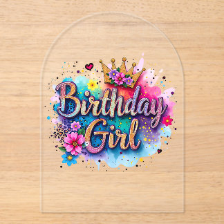 Invitations En Acrylique Fille d'anniversaire florale arc-en-ciel