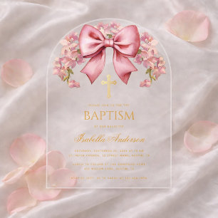 Invitations En Acrylique Fille de baptême rose floral élégant baptême