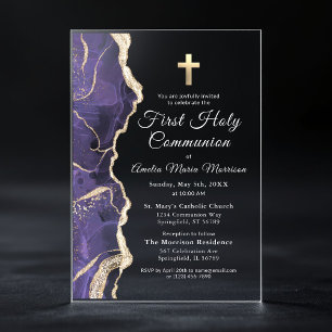 Invitations En Acrylique Fille de la Première Sainte Communion en Agate Vio