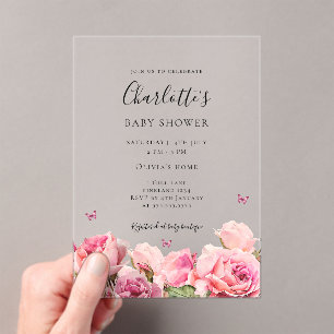 Invitations En Acrylique Fille Papillon Rose Rose Baby Shower