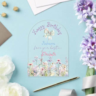 Invitations En Acrylique Fille Pastel Fleur Sauvage Satin Coquette