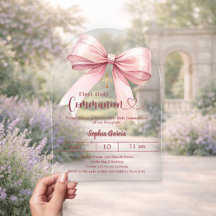 Invitations En Acrylique Fille rose à l'arche de luxe transparente pour la