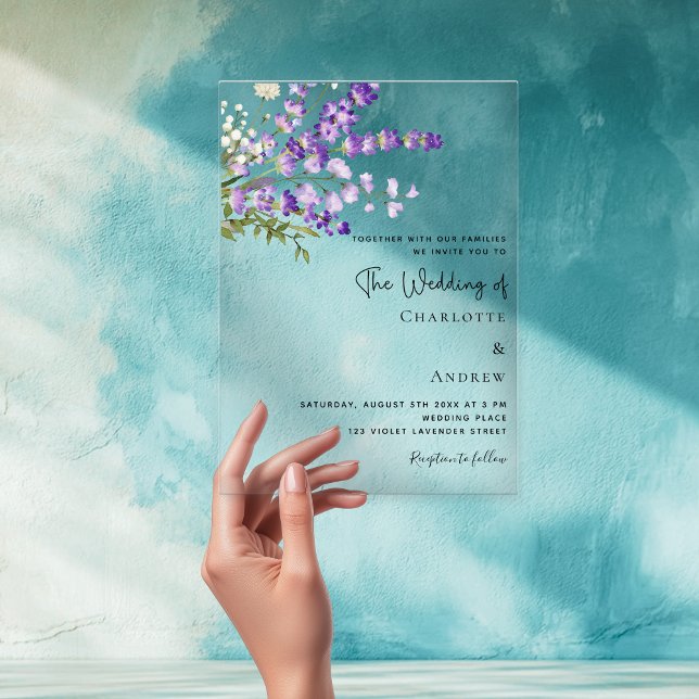 Invitations En Acrylique Fils de lavande violet clair mariage (Créateur téléchargé)