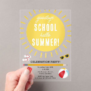 Invitations En Acrylique Fin de l'école au revoir Bonjour Summer Kids Party