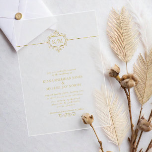 Invitations En Acrylique Fine Filigrane Or Mariage Transparent ID871