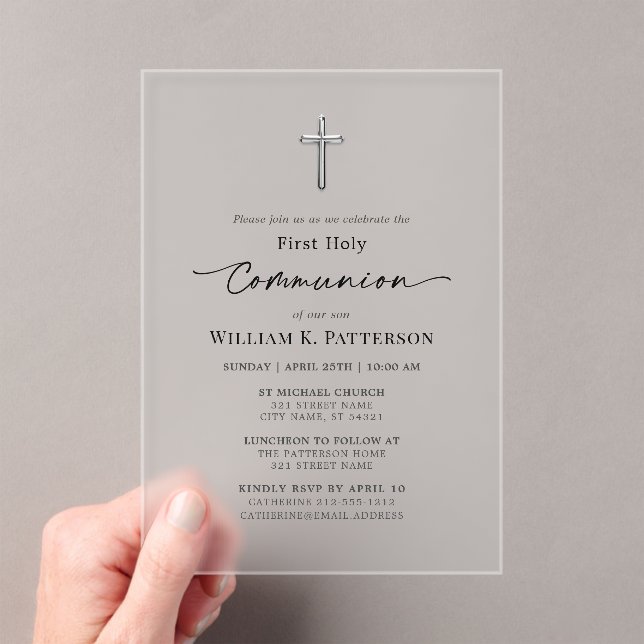 Invitations En Acrylique First Holy Communion Modern Elegant Frosted (In situ (ordinateur de poche))