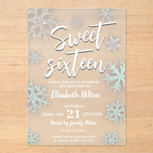 Invitations En Acrylique Flacons de neige frais d'hiver moderne 16