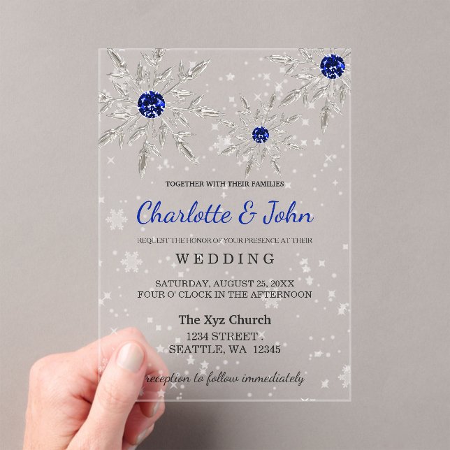 Invitations En Acrylique Flammes de neige Silver Royal Blue Mariage d'hiver (In situ (ordinateur de poche))