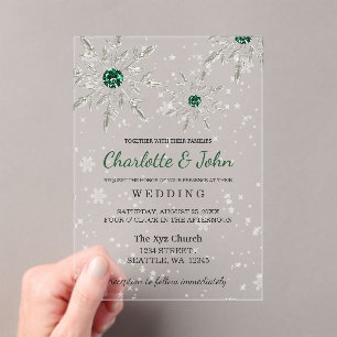 Invitations En Acrylique Flammes de neige vert émeraude d'argent Mariage d'