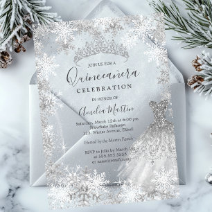 Invitations En Acrylique Flèche de neige d'hiver Quinceanera à pied clair