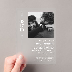Invitations En Acrylique Flèches élégantes Gras Date Photo Mariage informel