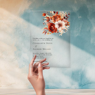 Invitations En Acrylique Fleur beige orange brûlé clair mariage