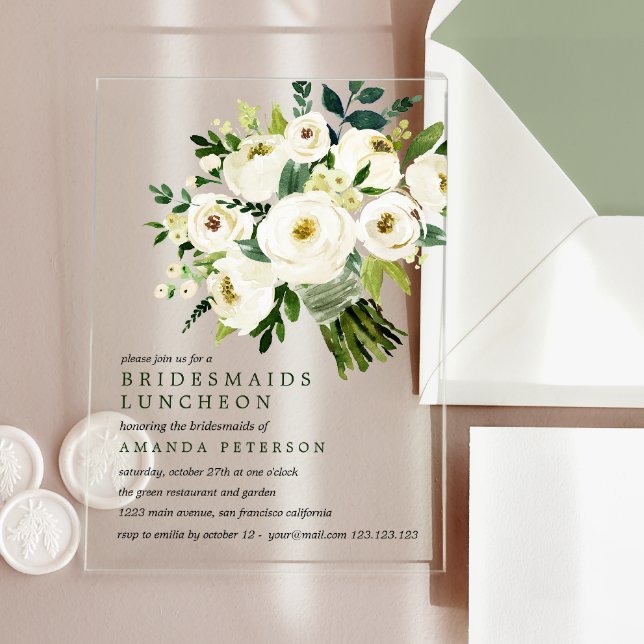 Invitations En Acrylique Fleur blanche | Déjeuner d'affaires (Créateur téléchargé)