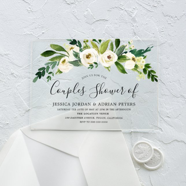 Invitations En Acrylique Fleur Blanche Toutes Saisons Fête de Couple (Créateur téléchargé)
