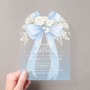 Invitations En Acrylique Fleur Bleue Bébé en Fleur Garçon Baby Shower
