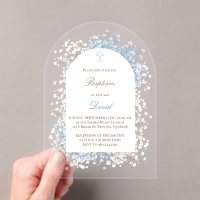 Fleur de Baby's Breath blanche baptême bleu