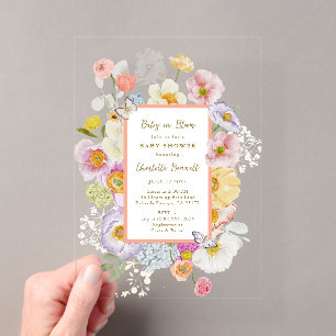 Invitations En Acrylique Fleur de bébé Fleurale Bébé Corail et Pêche Baby S