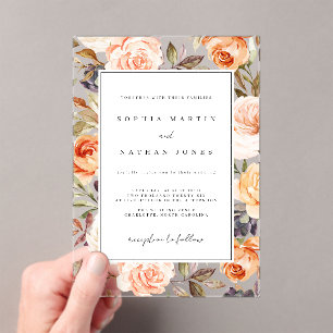 Invitations En Acrylique Fleur de feuille orange brûlé moderne mariage clai