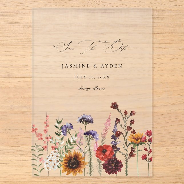 Invitations En Acrylique Fleur de tournesol et fleurs Fleurs sauvages (Recto)