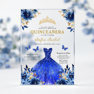 Invitations En Acrylique Fleur Royal Bleu Papillon Princesse Quinceanera