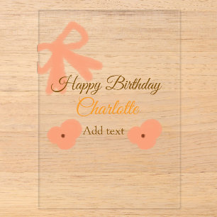 Invitations En Acrylique Fleur ruban orange pastel aquarelle nom anniversai