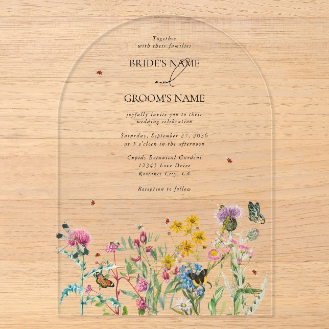 Invitations En Acrylique Fleur sauvage aquarelle Jardin Mariage clair (Recto)