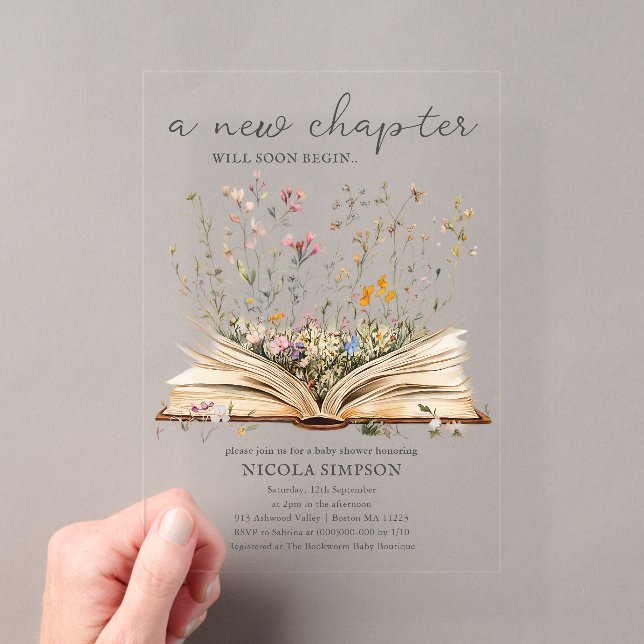 Invitations En Acrylique Fleur sauvage | Baby shower à thème du livre (In situ (ordinateur de poche))