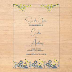 Invitations En Acrylique Fleur sauvage bleu jaune Floral Boho Mariage