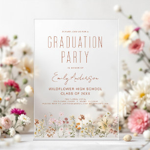 Invitations En Acrylique Fleur sauvage Bloom Graduation Party Boho