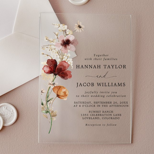 Invitations En Acrylique Fleur sauvage Boho Mariage de automne (Créateur téléchargé)