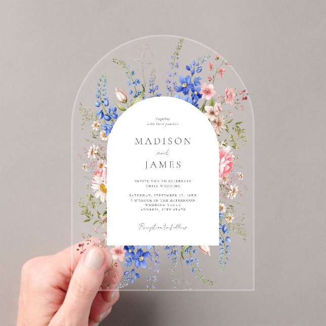 Invitations En Acrylique Fleur sauvage Boho minimaliste Mariage Floral (In situ (ordinateur de poche))