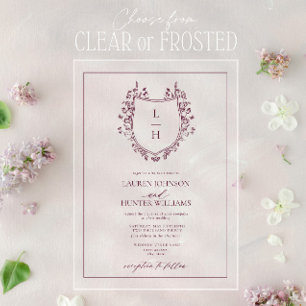 Invitations En Acrylique Fleur sauvage classique de Bourgogne Monogram Cres