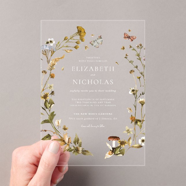 Invitations En Acrylique Fleur sauvage d'automne Boho | Mariage botanique (In situ (ordinateur de poche))
