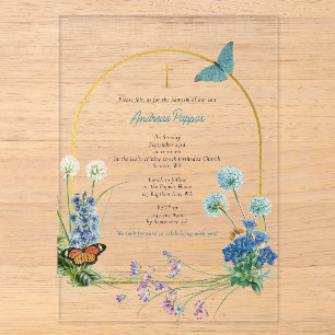 Invitations En Acrylique Fleur sauvage de garçon grec orthodoxe baptême
