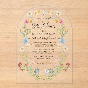 Invitations En Acrylique Fleur sauvage Floral Bees Aquarelle Bébé Fille Dou