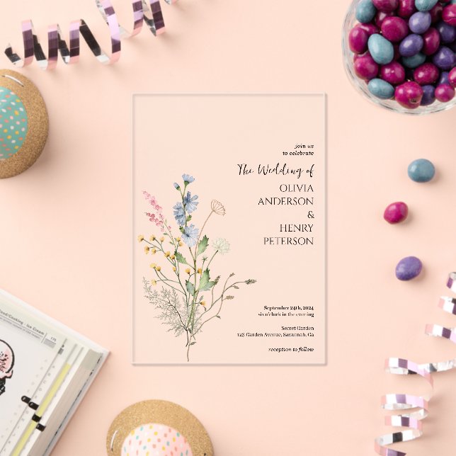 Invitations En Acrylique Fleur sauvage Floral Élégant Mariage rustique (Insitu (Célébration))